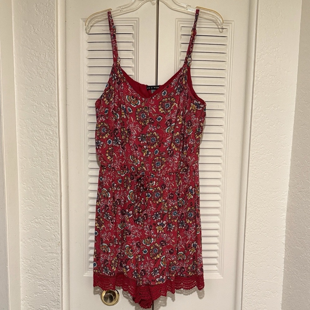 Red Floral Shorts Romper